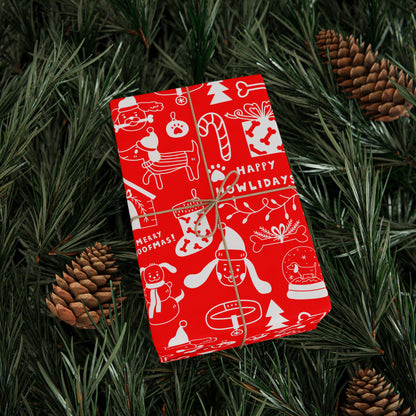 Dog Gift Wrap Paper, Hand Drawn Doodle Drawings in Red and White, DOGGY Wrapping Papers, Puppy  Gift Wrap
