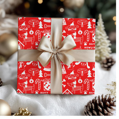 Dog Gift Wrap Paper, Hand Drawn Doodle Drawings in Red and White, DOGGY Wrapping Papers, Puppy  Gift Wrap