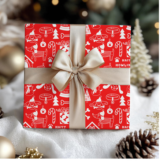 Dog Gift Wrap Paper, Hand Drawn Doodle Drawings in Red and White, DOGGY Wrapping Papers, Puppy  Gift Wrap