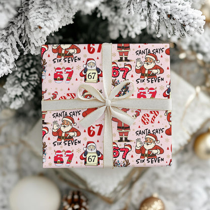 PINK Wrapping Papers, 67 Meme Funny Christmas Gift Wrap for Kids, Childrens Brain Rot, Funny Gift Idea, Holiday Wrapping Roll, Unique Gift