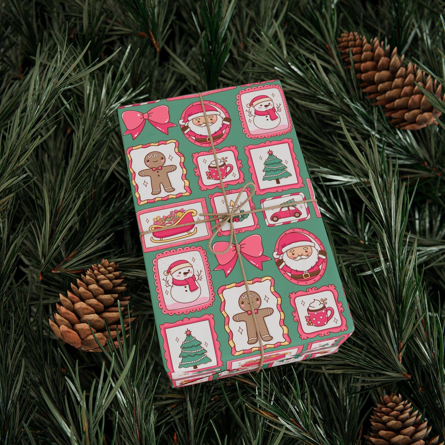 Cute Pink Wrapping Papers, Kids Christmas Bright Green & Pink Gift Wrap, Bright, Preppy Girls Gift