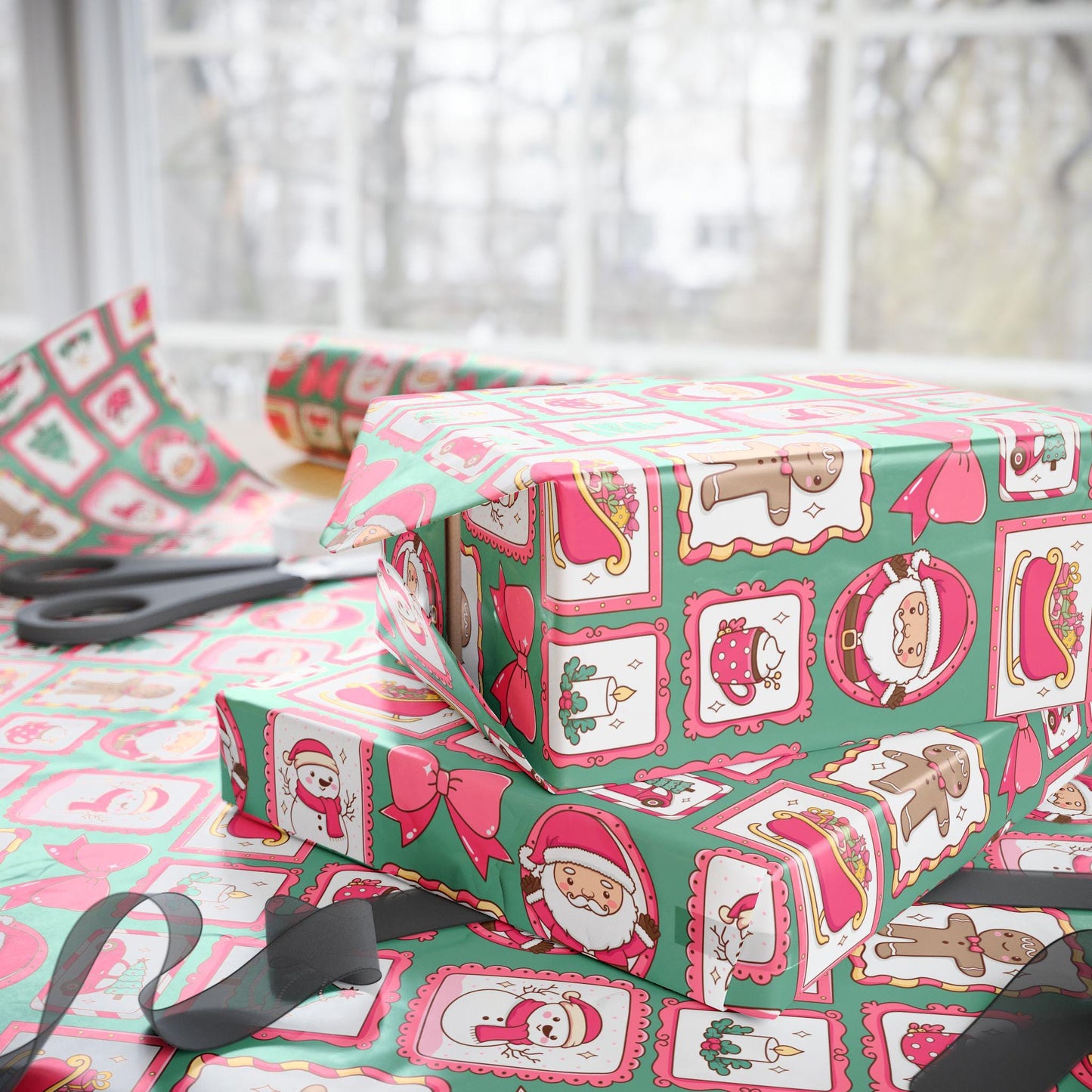 Cute Pink Wrapping Papers, Kids Christmas Bright Green & Pink Gift Wrap, Bright, Preppy Girls Gift