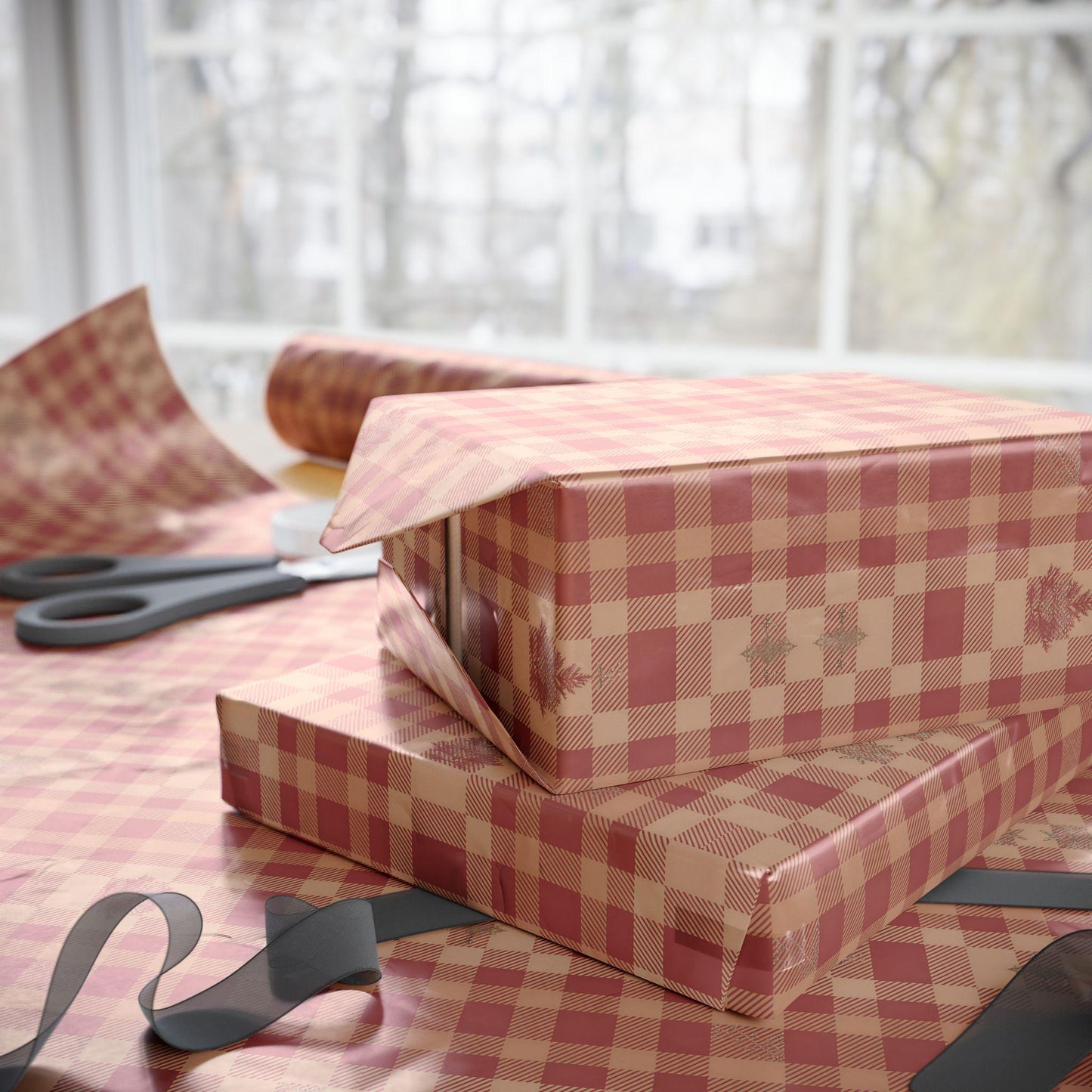 Wrapping Papers, Vintage Plaid GIFT WRAP, Raulph Lauren Christmas, Rustic Holiday, Light Red Muted Plaid Festive HOLIDAY Paper