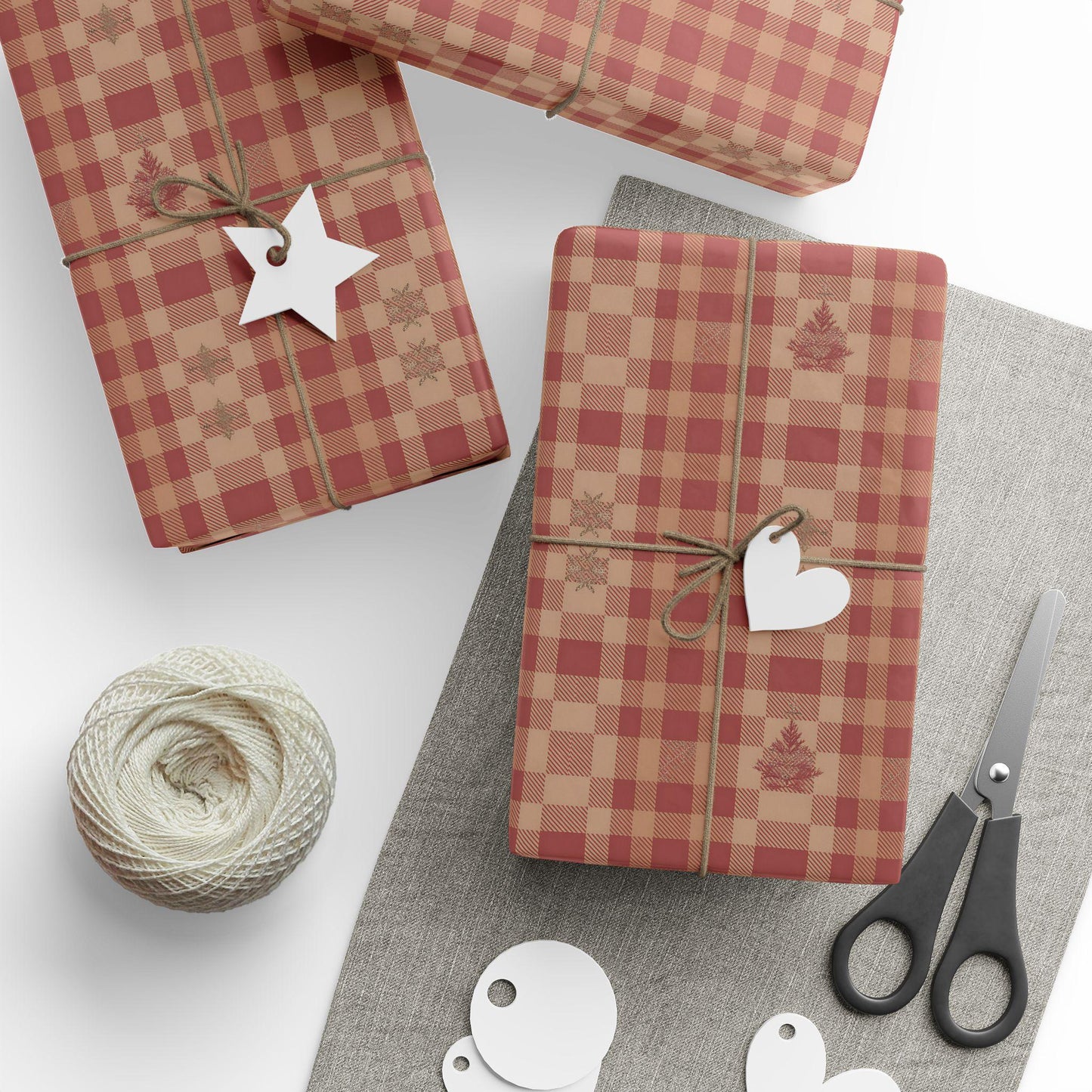 Wrapping Papers, Vintage Plaid GIFT WRAP, Raulph Lauren Christmas, Rustic Holiday, Light Red Muted Plaid Festive HOLIDAY Paper