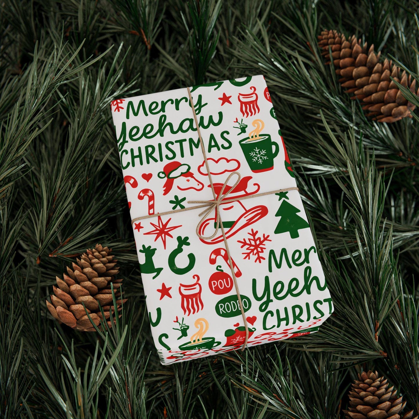 Western Christmas Wrapping Paper - Merry Yeehaw Christmas Gift Wrap, Cowboy Holiday Gift Wrap, Country Western Christmas Decor