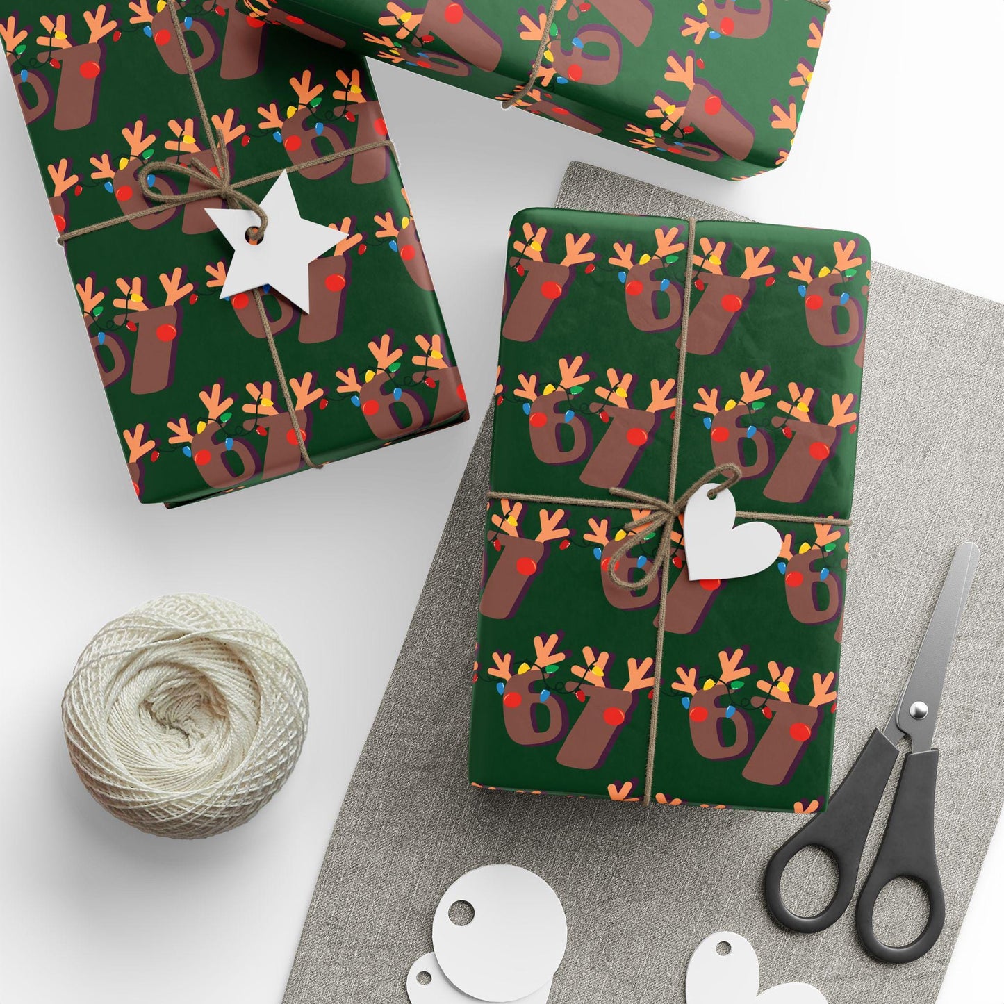 Green 67 Wrapping Papers, 67 Meme Christmas Gift Wrap, Kids Funny Wrapping Paper, Reindeer 67 Wrap, Brain Rot meme, Holiday Gift Wrap