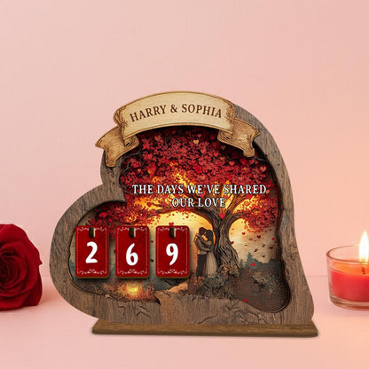 Personalized Love Days Wooden Counter, Heart Anniversary Gift