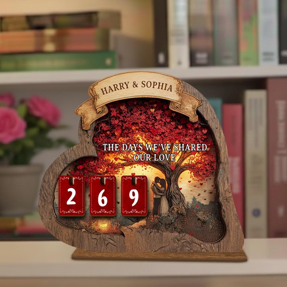 Personalized Love Days Wooden Counter, Heart Anniversary Gift