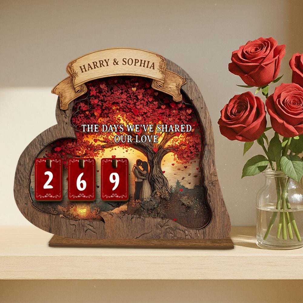 Personalized Love Days Wooden Counter, Heart Anniversary Gift