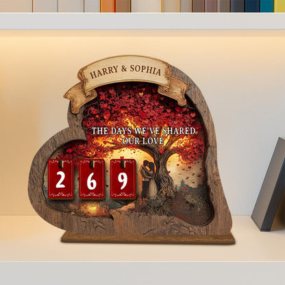 Personalized Love Days Wooden Counter, Heart Anniversary Gift