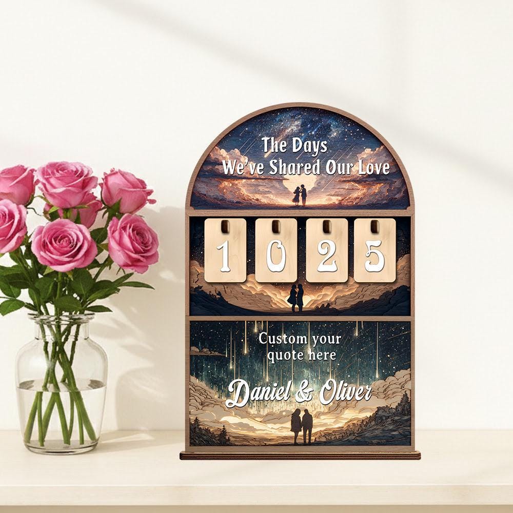 Personalized Love Days Wooden Counter, Custom Couple Keepsake