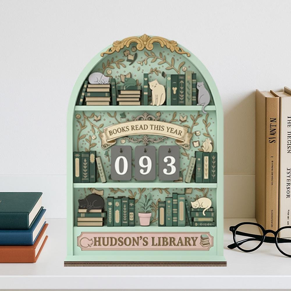 Personalized Book Tracker, 3D Wooden Reading Counter, Library Decor