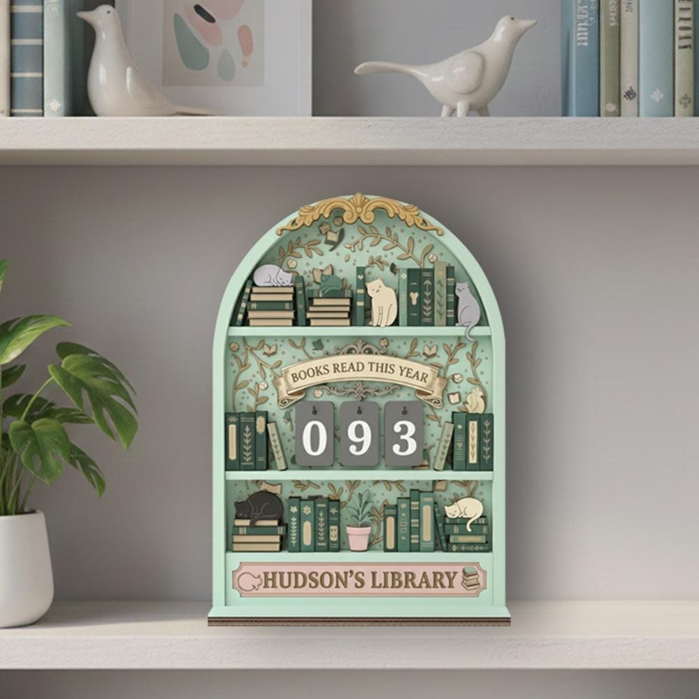 Personalized Book Tracker, 3D Wooden Reading Counter, Library Decor