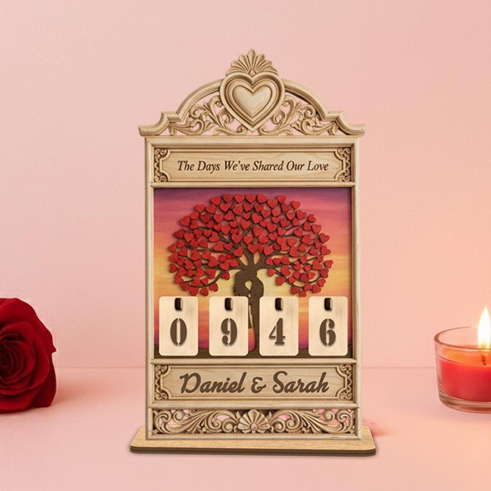 Personalized Love Days Wooden Counter, Anniversary Gift