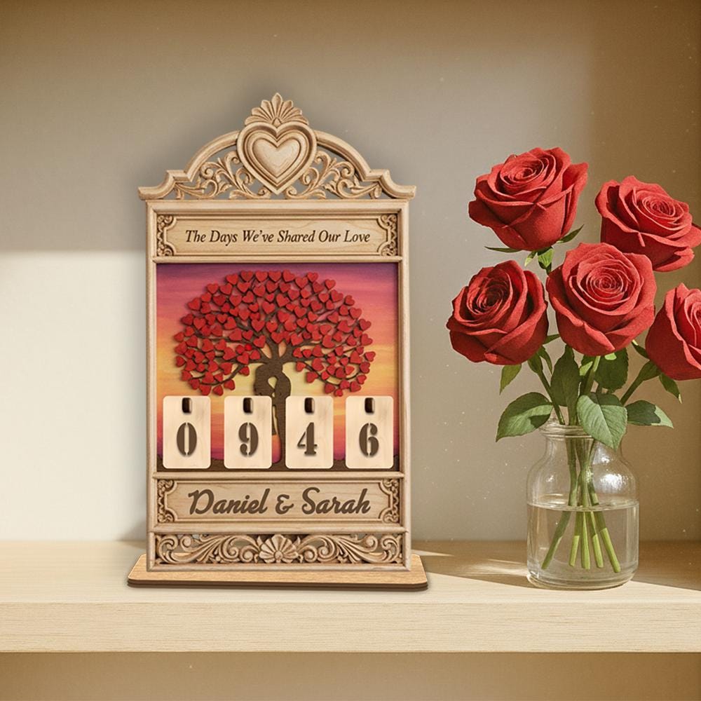 Personalized Love Days Wooden Counter, Anniversary Gift