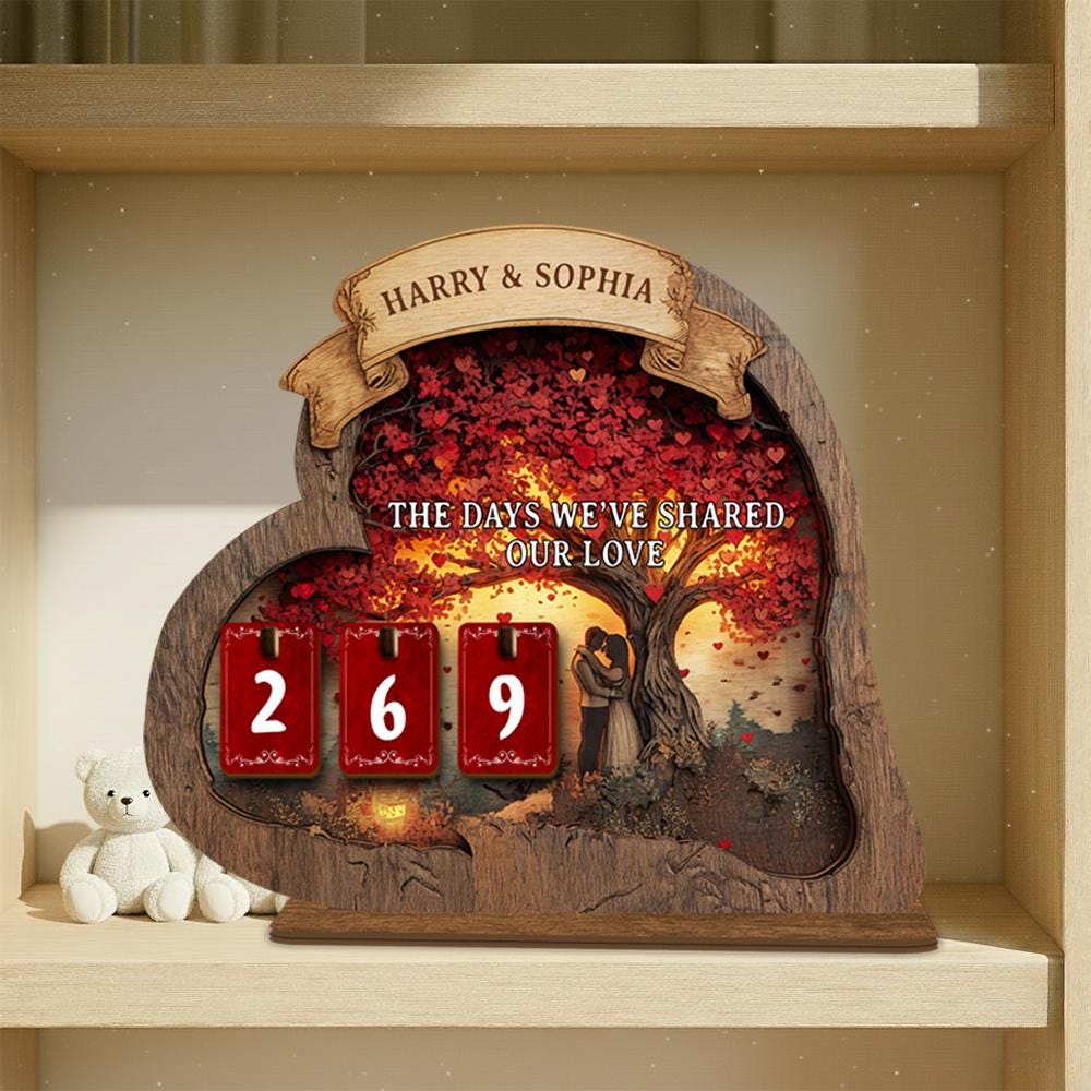 Personalized Love Days Wooden Counter, Heart Anniversary Gift