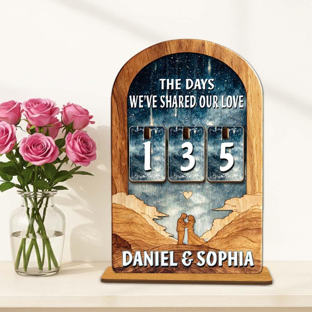 Personalized Love Days Counter, Custom Couple Wooden Sign, Romantic Desk Decor