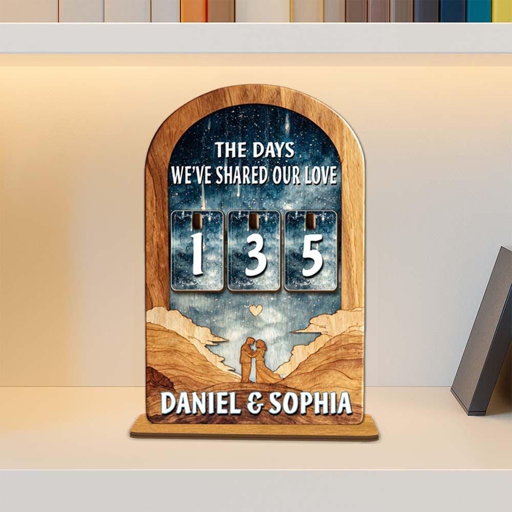 Personalized Love Days Counter, Custom Couple Wooden Sign, Romantic Desk Decor