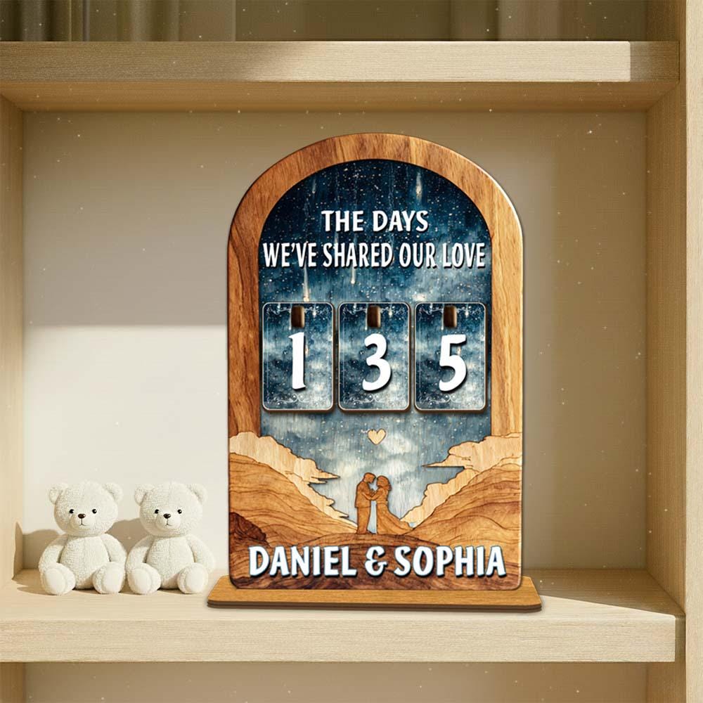 Personalized Love Days Counter, Custom Couple Wooden Sign, Romantic Desk Decor