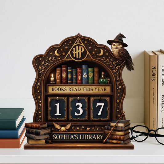 Personalized Wooden Book Tracker Sign, Library Decor, Reading Counter