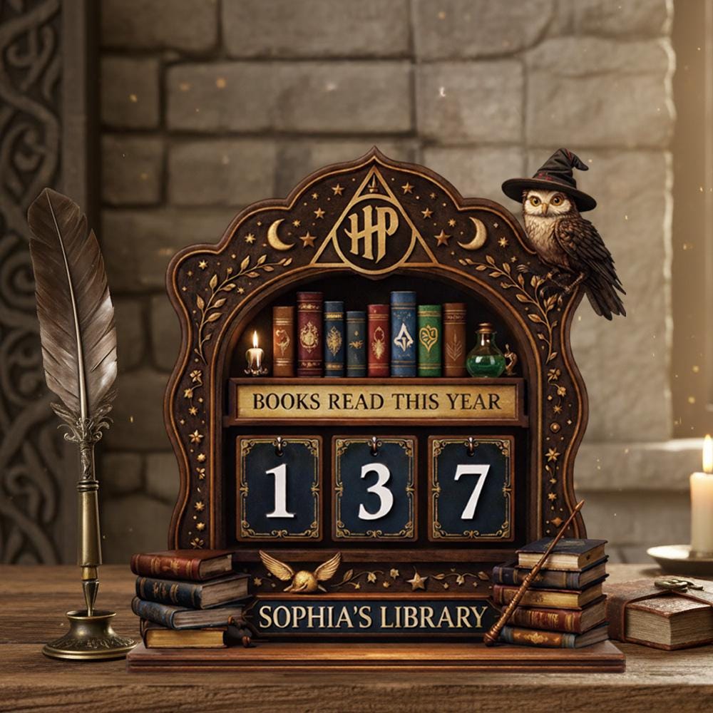 Personalized Wooden Book Tracker Sign, Library Decor, Reading Counter