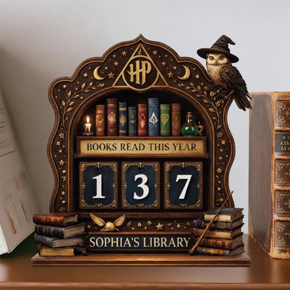 Personalized Wooden Book Tracker Sign, Library Decor, Reading Counter