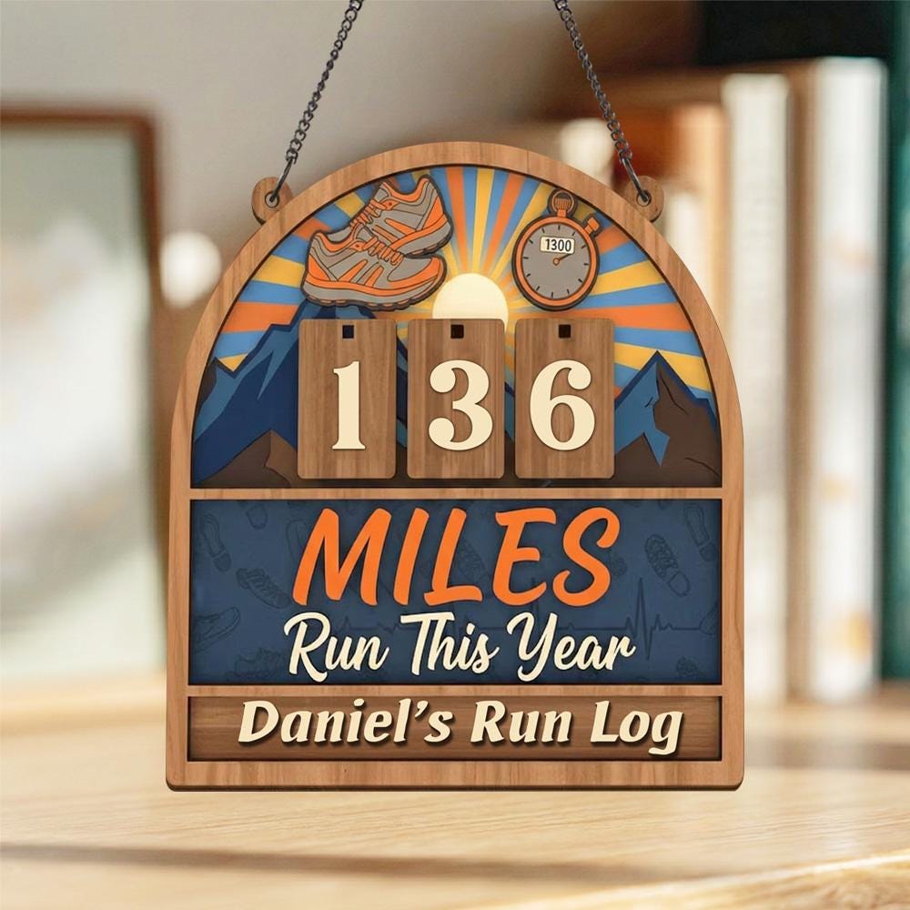 Personalized Running miles tracker sign, yearly mileage tracker, wooden mile counter, runner gift, fitness décor,running log sign