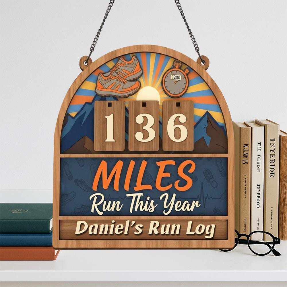 Personalized Running miles tracker sign, yearly mileage tracker, wooden mile counter, runner gift, fitness décor,running log sign