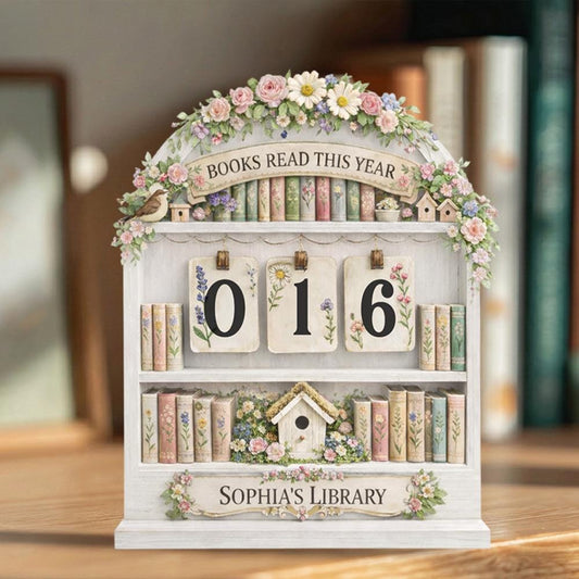 Personalized Books Read Tracker | Floral Cottagecore Library Decor | Reading Challenge Counter Display | Book Lover Shelf Sign | Reader Gift