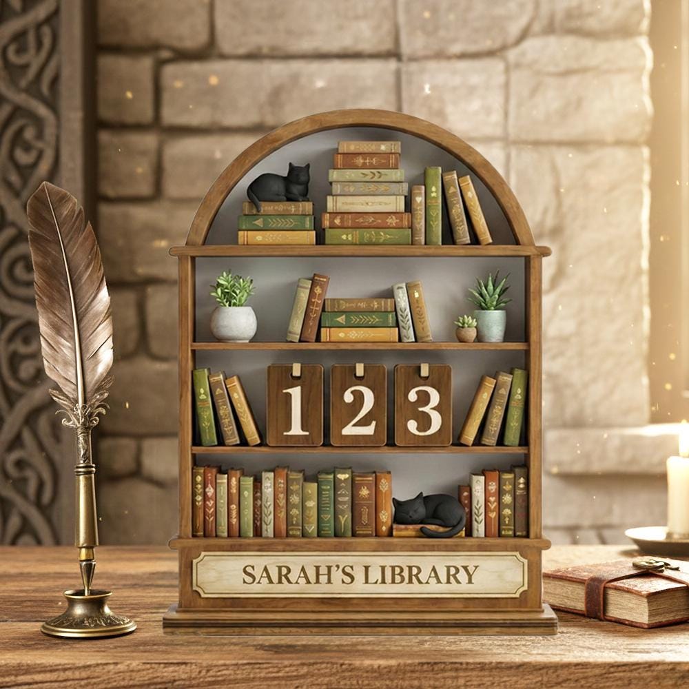 Personalized Wooden Book Tracker, Reading Counter, Library Decor