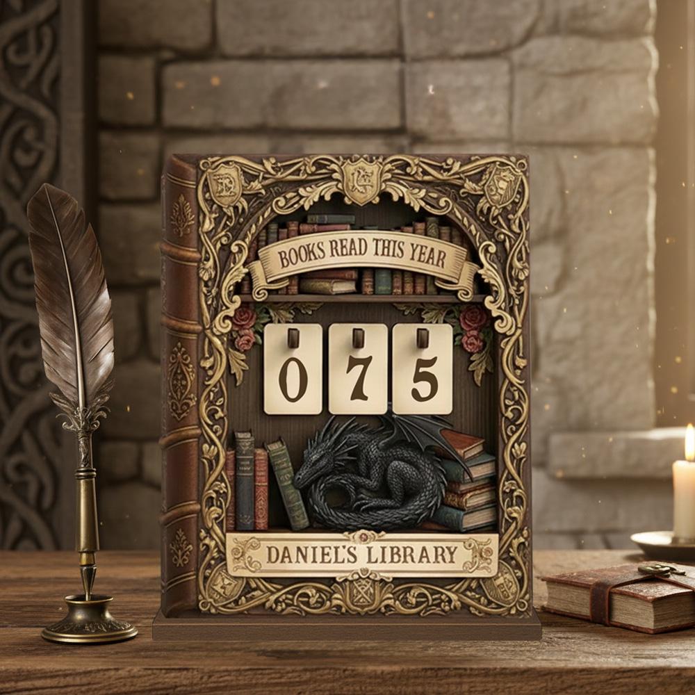 Personalized Wooden Dragon Book Tracker, Cozy Book Nook Decor