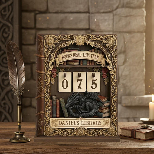 Personalized Wooden Dragon Book Tracker, Cozy Book Nook Decor