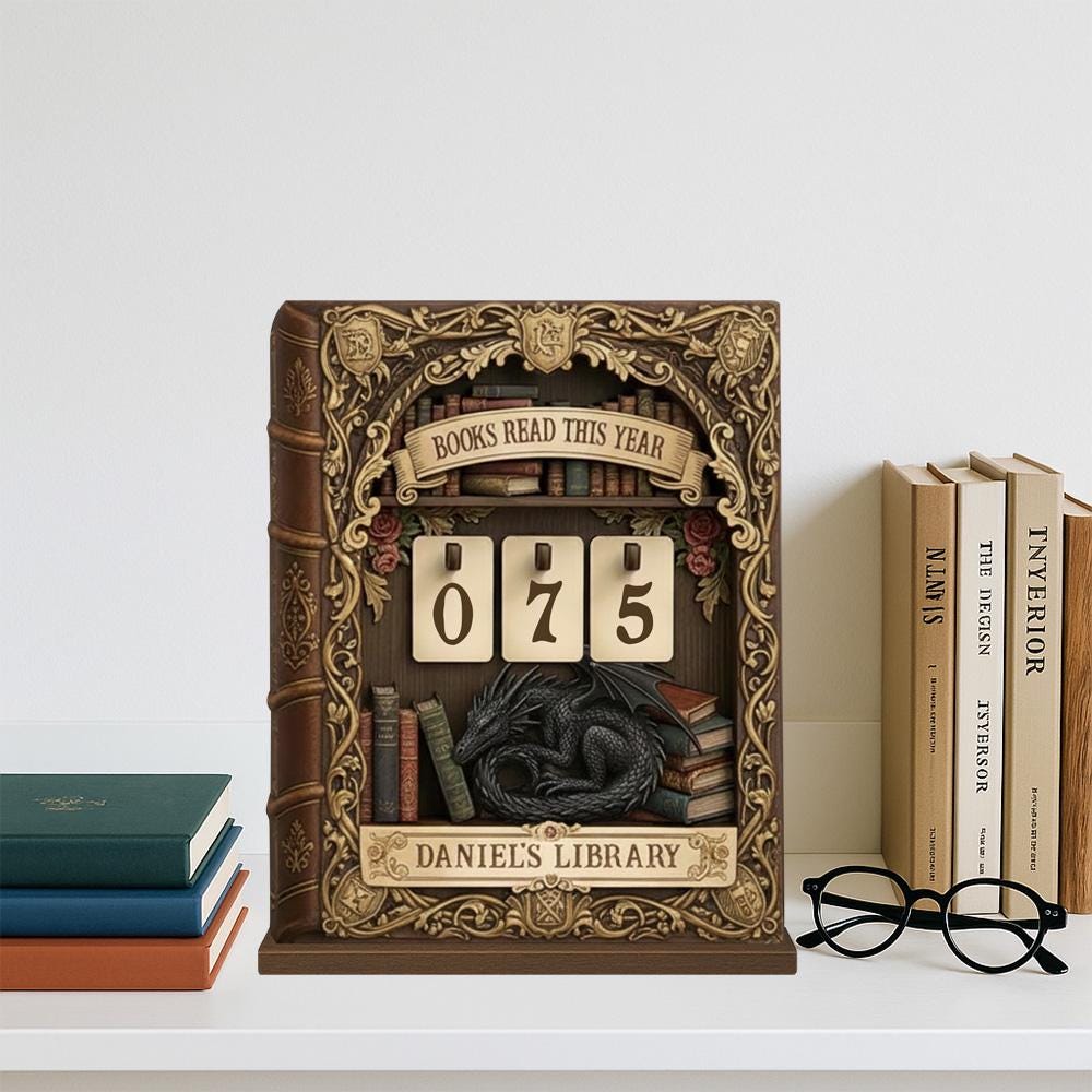 Personalized Wooden Dragon Book Tracker, Cozy Book Nook Decor