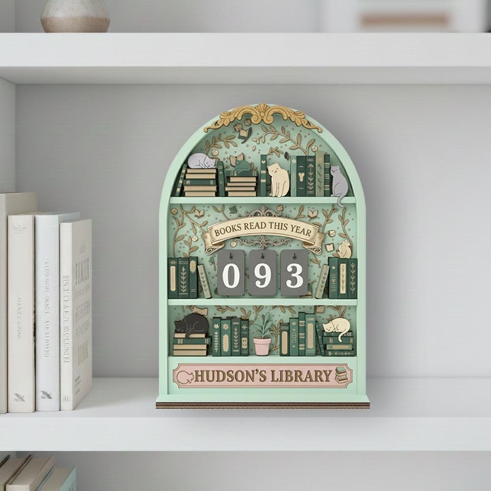 Personalized Book Tracker, 3D Wooden Reading Counter, Library Decor
