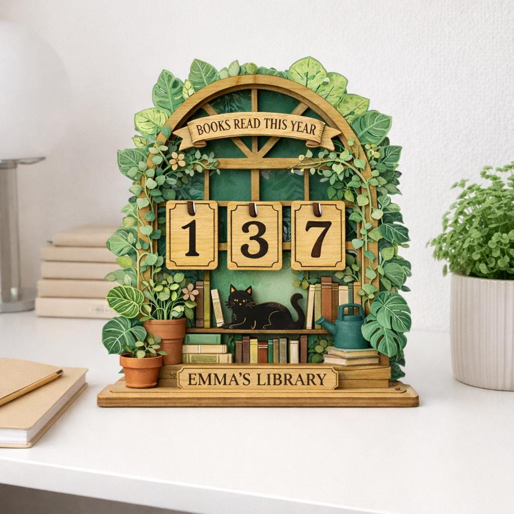 Personalized Wooden Book Tracker Sign, Reading Counter Decor