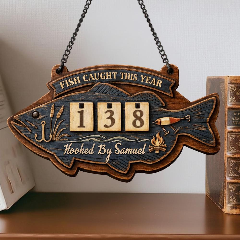 Personalized Fish Catch Tracker | Rustic Wood Angler Sign