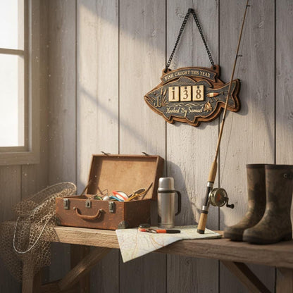 Personalized Fish Catch Tracker | Rustic Wood Angler Sign
