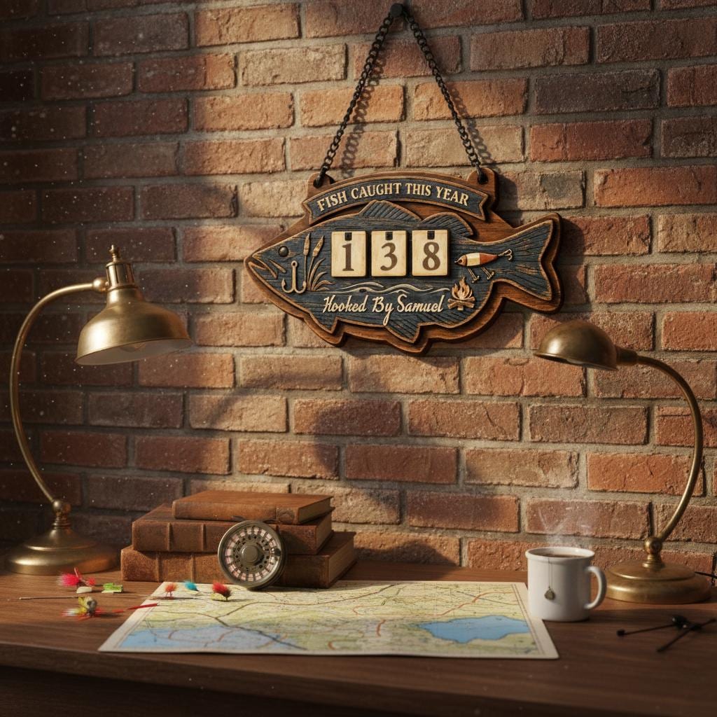 Personalized Fish Catch Tracker | Rustic Wood Angler Sign