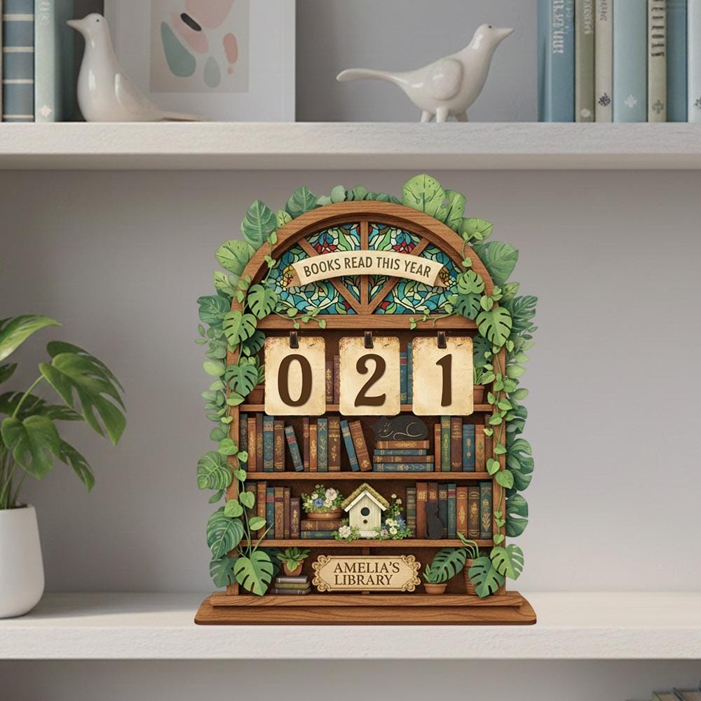 Personalized Wooden Books Read Tracker | Botanical Library Decor