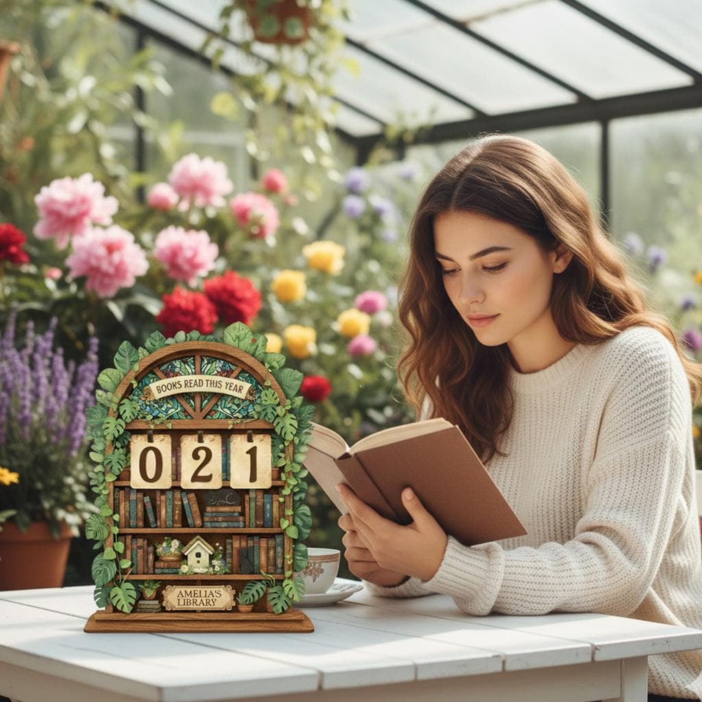 Personalized Wooden Books Read Tracker | Botanical Library Decor