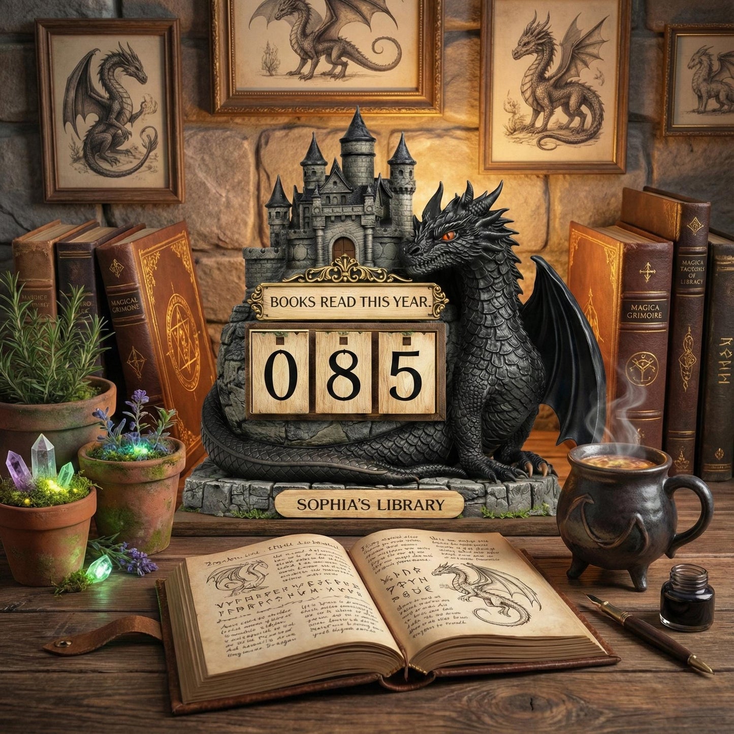 Personalized Dragon Book Tracker | Fantasy Castle Reading Counter