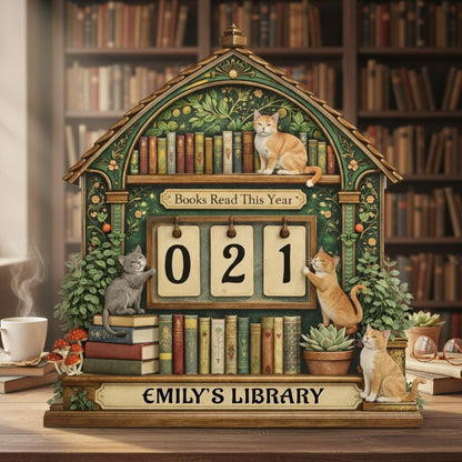 Personalized Wooden Books Read Tracker, Cat Lover Gift, Custom Library Decor