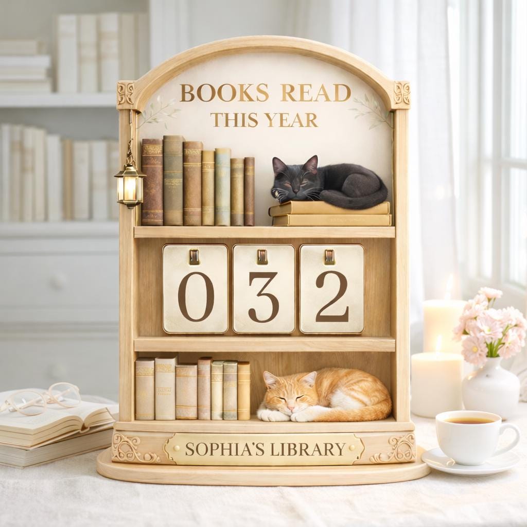 Wooden Books Read Tracker with Cats, Personalized Library Decor