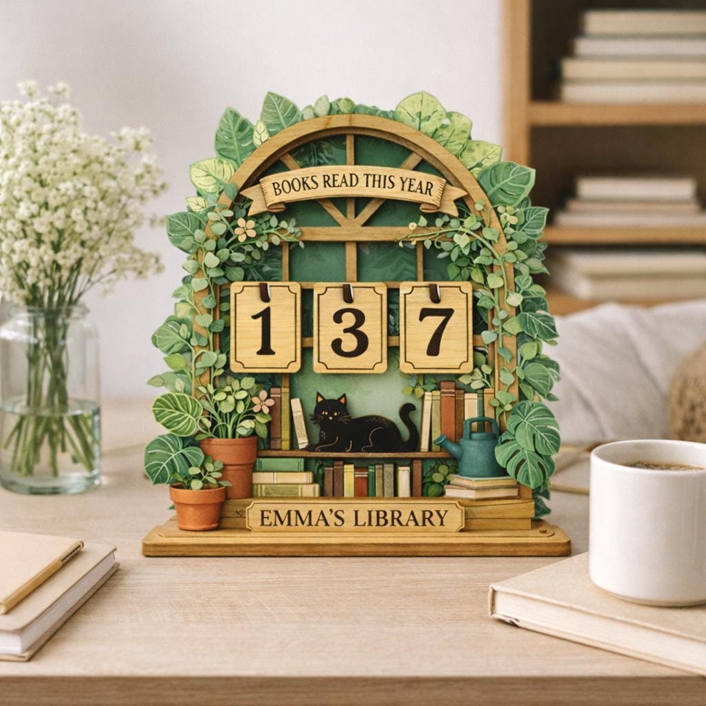 Personalized Wooden Book Tracker Sign, Reading Counter Decor