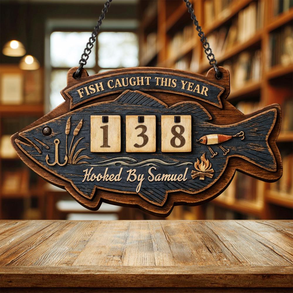 Personalized Fish Catch Tracker | Rustic Wood Angler Sign