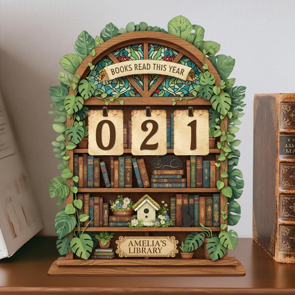 Personalized Wooden Books Read Tracker | Botanical Library Decor