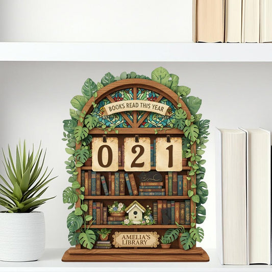 Personalized Wooden Books Read Tracker | Botanical Library Decor