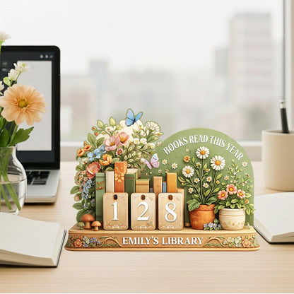 Floral Wooden Book Reading Tracker, Personalized Library Decor