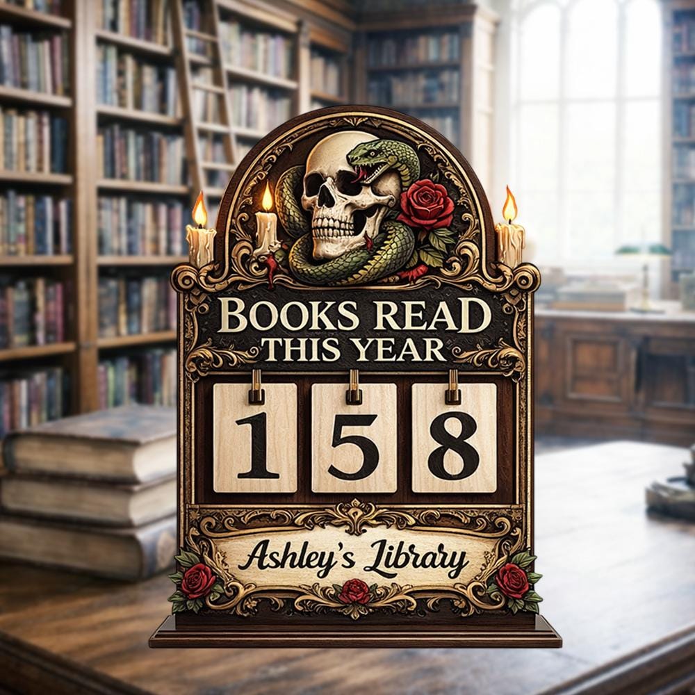 Gothic Skull Snake Book Tracker, Personalized Library Decor