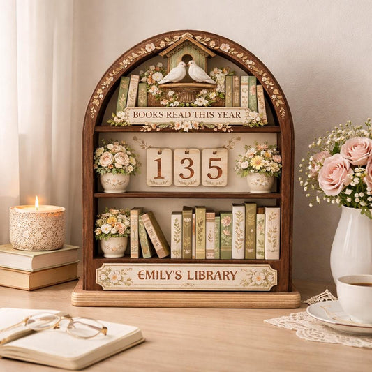 Personalized Wooden Books Read Tracker, Farmhouse Cottage Decor